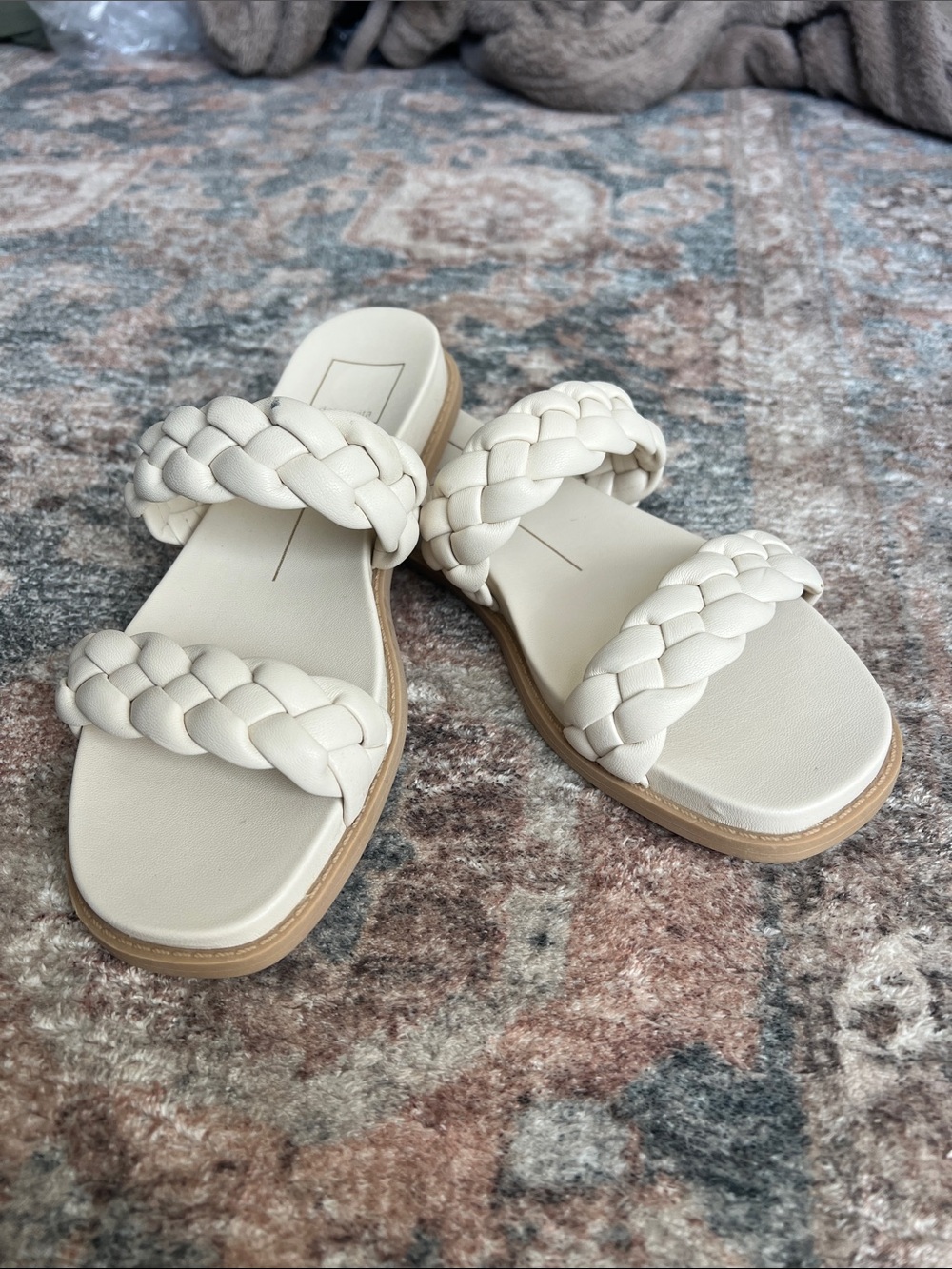 Dolce Vita Braided Double-Strap Slide Sandals — Cream